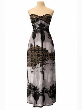 Tommy Bahama Strapless Maxi Dress in Black and Brown Palm Floral